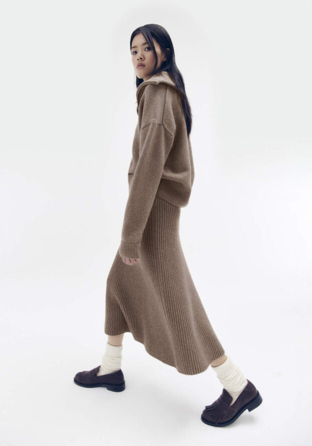 hessnatur Damen WUNDERKIND × HESSNATUR Strickrock Regular aus Bio-Merinowollmix - braun - Größe M
