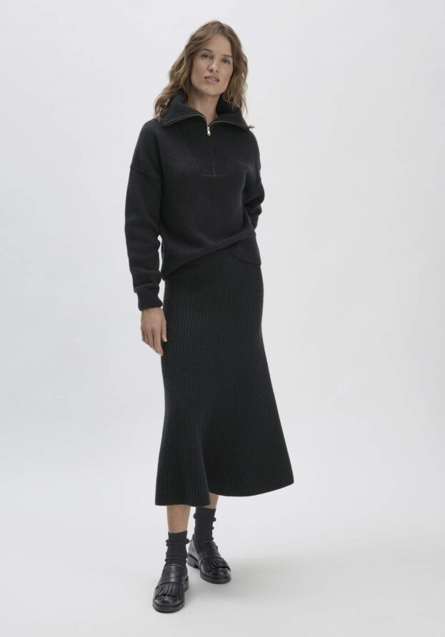 hessnatur Damen WUNDERKIND × HESSNATUR Strickrock Regular aus Bio-Merinowollmix - schwarz - Größe XS