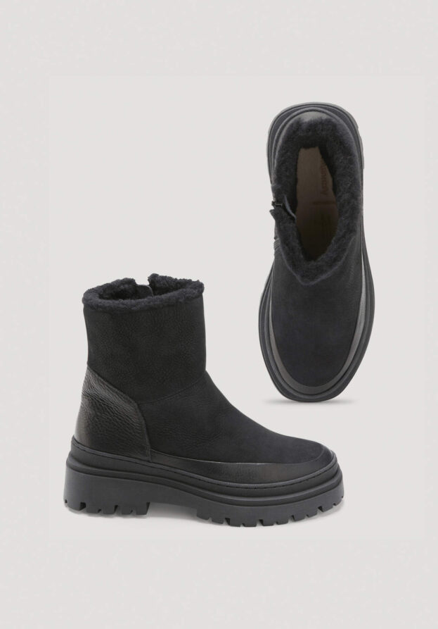 hessnatur Damen Warm gefütterte Stiefelette aus chromfrei gegerbtem Nubuk- Leder - schwarz - Größe 37