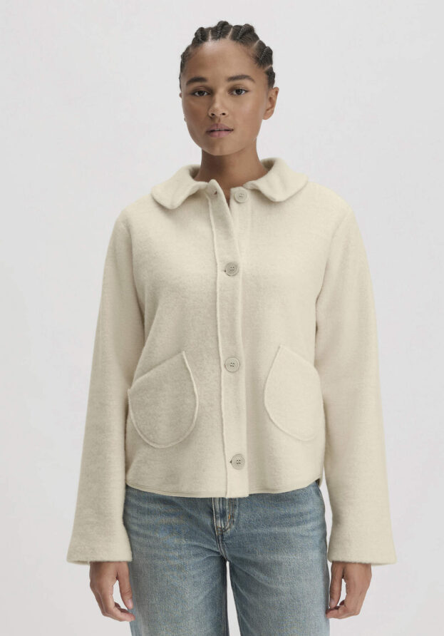 hessnatur Damen Wollfleece Jacke Regular aus Bio-Merinowolle mit Bio-Baumwolle - beige - Größe 42