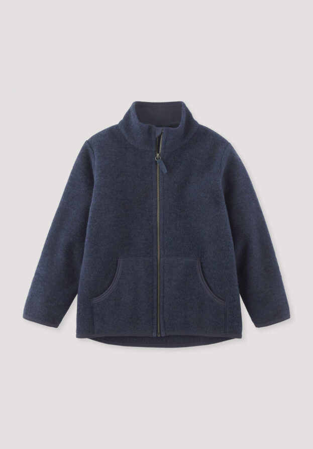 hessnatur Kinder Wollfleece Jacke Regular aus Bio-Merinowolle - blau - Größe 146/152