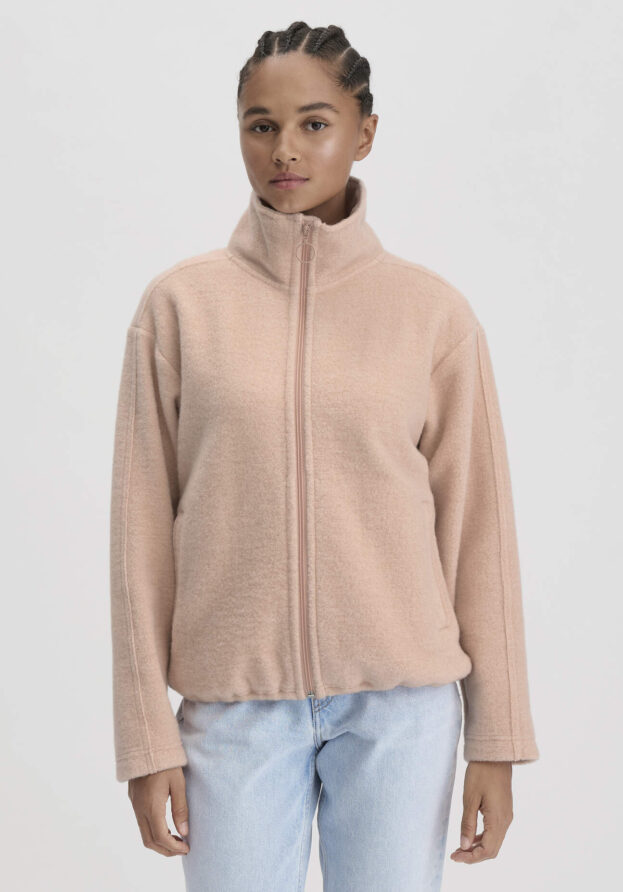 hessnatur Damen Wollfleece Jacke Relaxed aus Bio- Merinowolle mit Bio-Baumwolle - rosa - Größe XS
