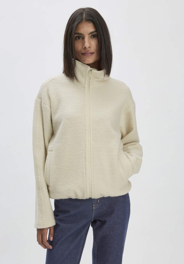 hessnatur Damen Wollfleece Jacke Relaxed aus Bio- Merinowolle mit Bio-Baumwolle - beige - Größe S