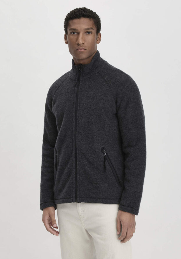 hessnatur Herren Wollfleece Jacke Relaxed aus Bio-Merinowolle - grau - Größe 48