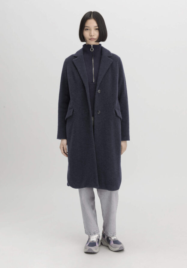 hessnatur Damen Wollfleece Mantel Regular aus Bio-Merinowolle mit Bio-Baumwolle - blau - Größe 46