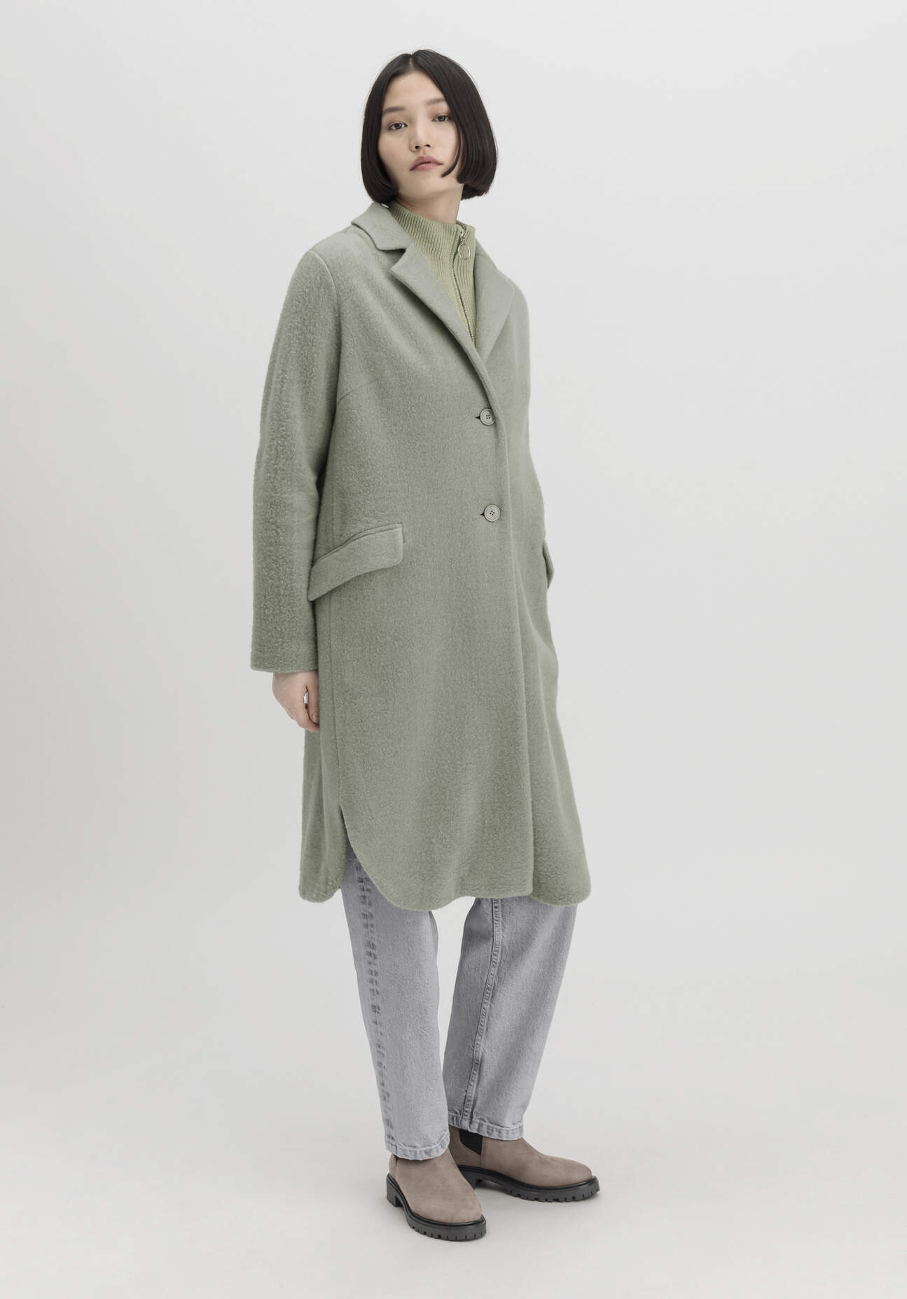 hessnatur Damen Wollfleece Mantel Regular aus Bio-Merinowolle mit Bio-Baumwolle - grün - Größe 44