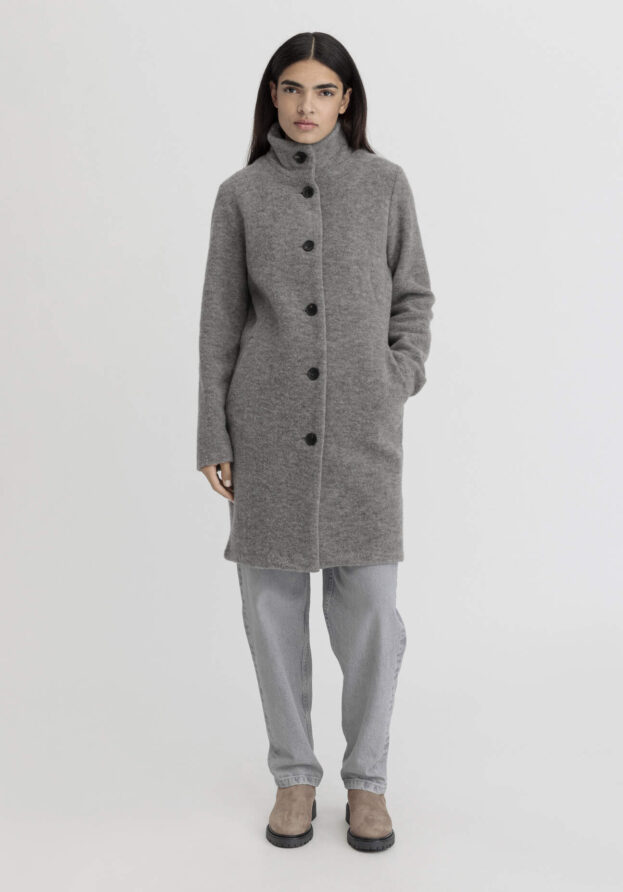 hessnatur Damen Wollfleece Mantel Regular aus Bio-Merinowolle - grau - Größe 48