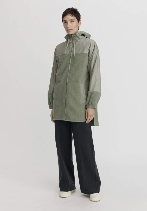 hessnatur Damen Wollfleece Mantel Relaxed aus Bio-Merinowolle mit Bio-Baumwolle - grün - Größe M