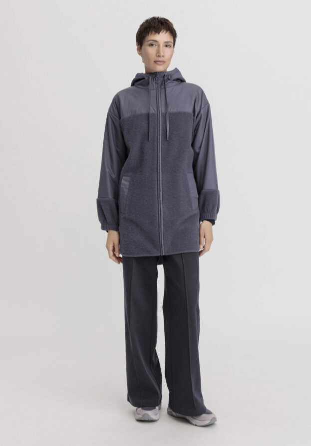 hessnatur Damen Wollfleece Mantel Relaxed aus Bio-Merinowolle mit Bio-Baumwolle - lila - Größe XS