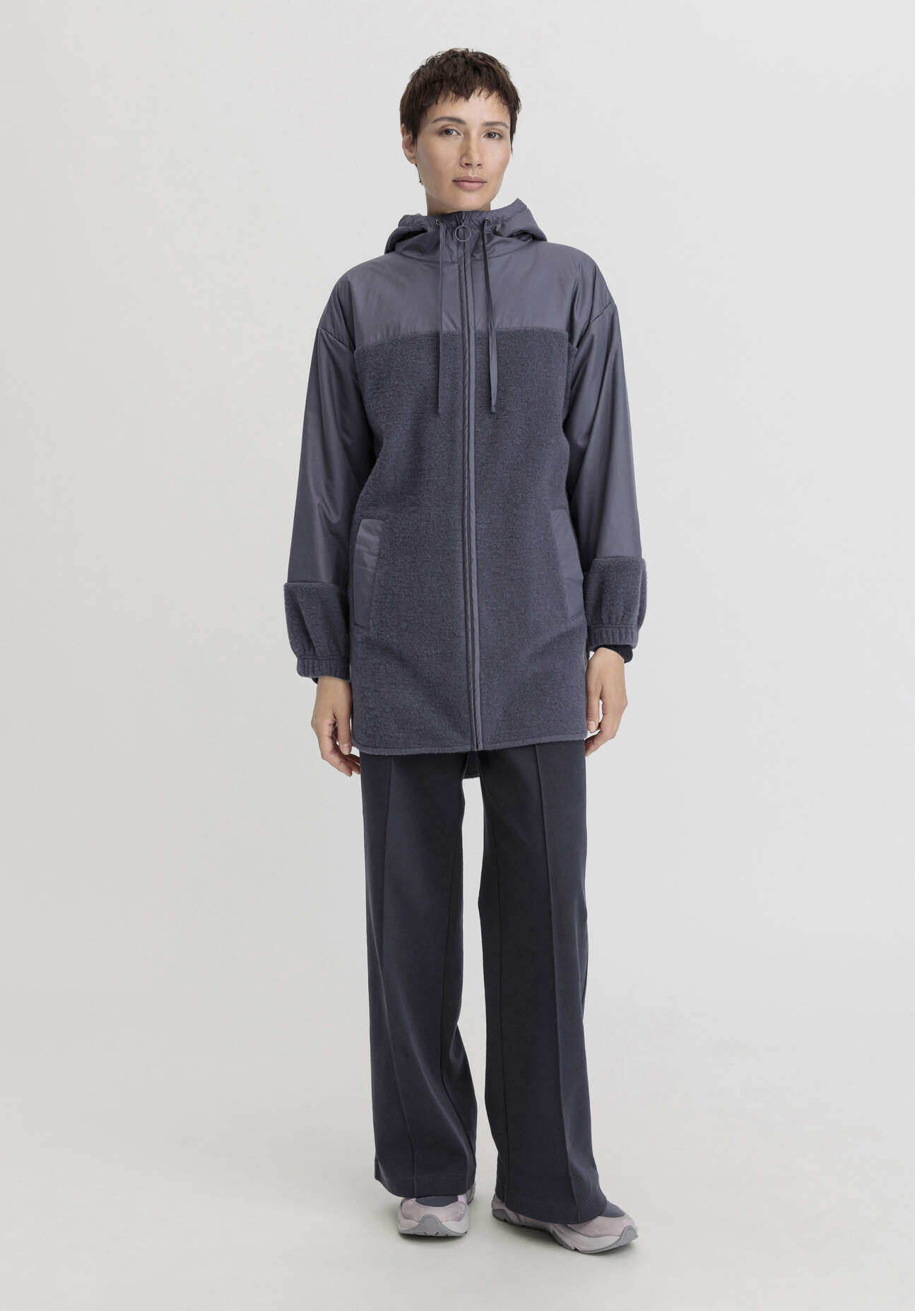 hessnatur Damen Wollfleece Mantel Relaxed aus Bio-Merinowolle mit Bio-Baumwolle - lila - Größe XS