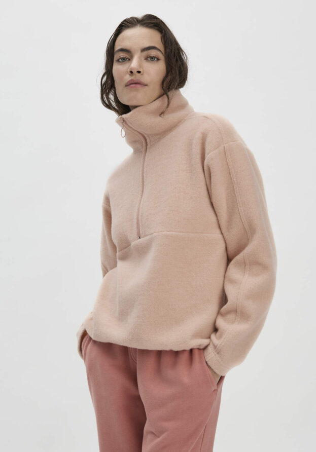 hessnatur Damen Wollfleece Troyer Relaxed aus Bio-Merinowolle mit Bio-Baumwolle - rosa - Größe M