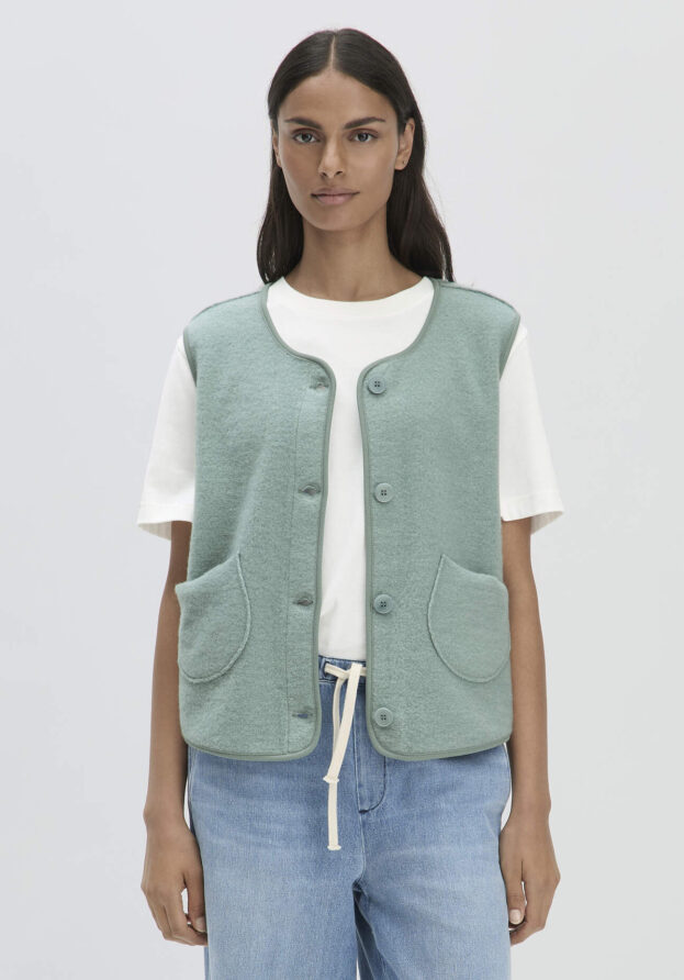 hessnatur Damen Wollfleece Weste Regular aus Bio-Merinowolle mit Bio-Baumwolle - grün - Größe 34