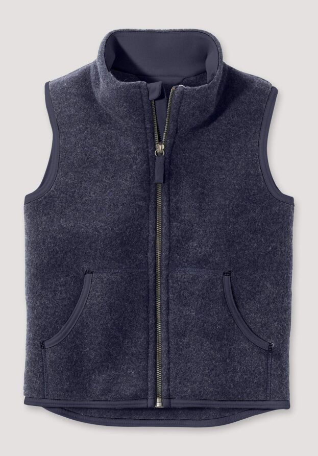 hessnatur Kinder Wollfleece Weste Regular aus Bio-Merinowolle - blau - Größe 146/152