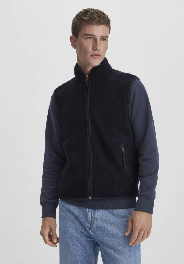 hessnatur Herren Wollfleece Weste Relaxed aus Bio-Merinowolle - blau - Größe S