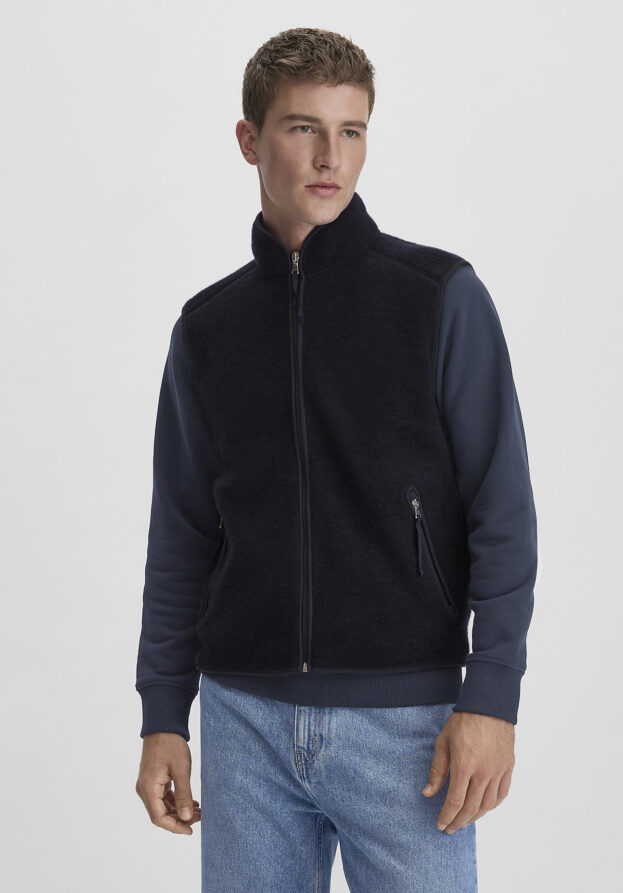 hessnatur Herren Wollfleece Weste Relaxed aus Bio-Merinowolle - blau - Größe M