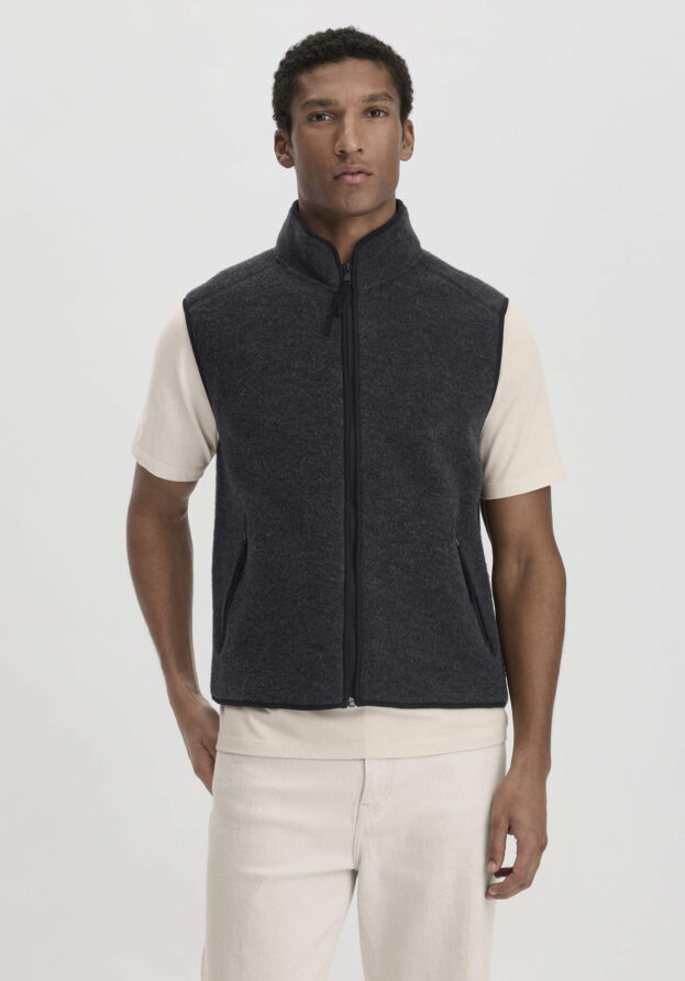 hessnatur Herren Wollfleece Weste Relaxed aus Bio-Merinowolle - grau - Größe L