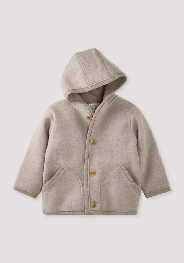 hessnatur Baby Wollwalk Jacke Regular aus Bio-Merinowolle - beige - Größe 86/92