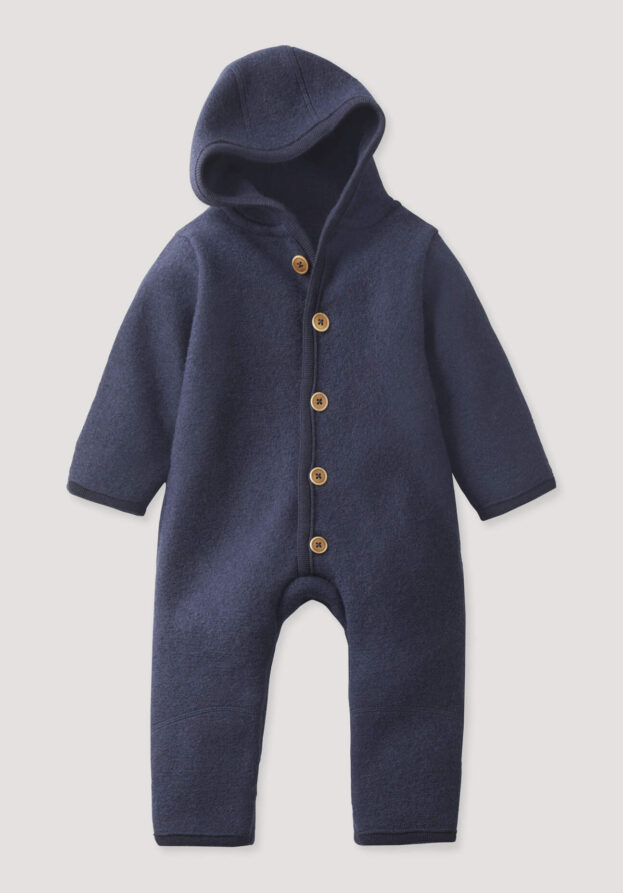 hessnatur Baby Wollwalk Overall Regular aus Bio-Merinowolle - blau - Größe 50/56