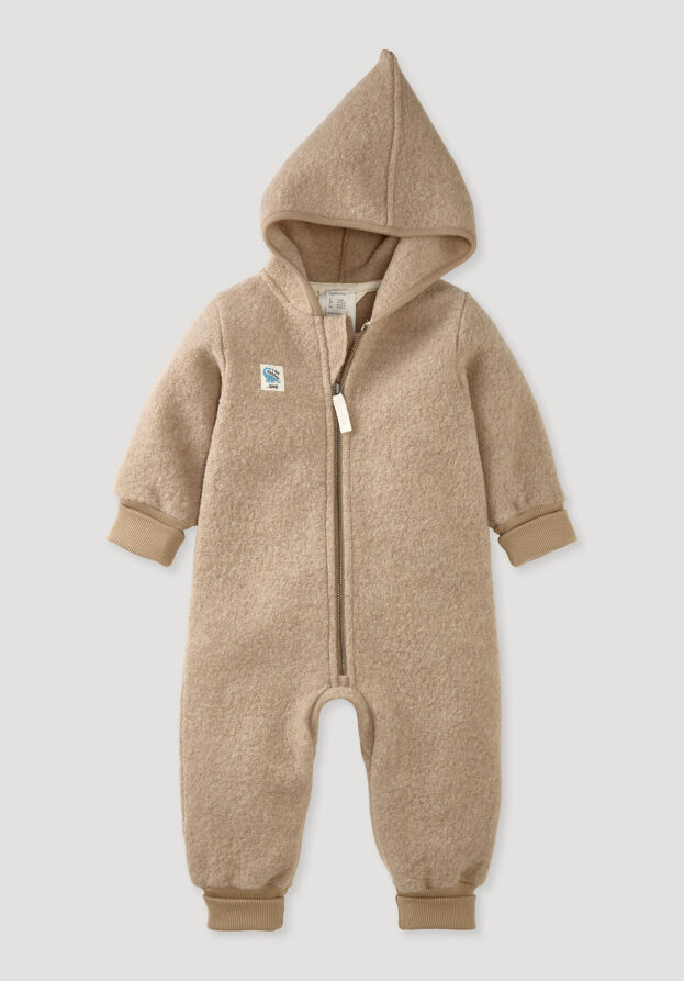 hessnatur Baby Wollwalk Overall Regular aus Bio-Merinowolle - beige - Größe 98/104