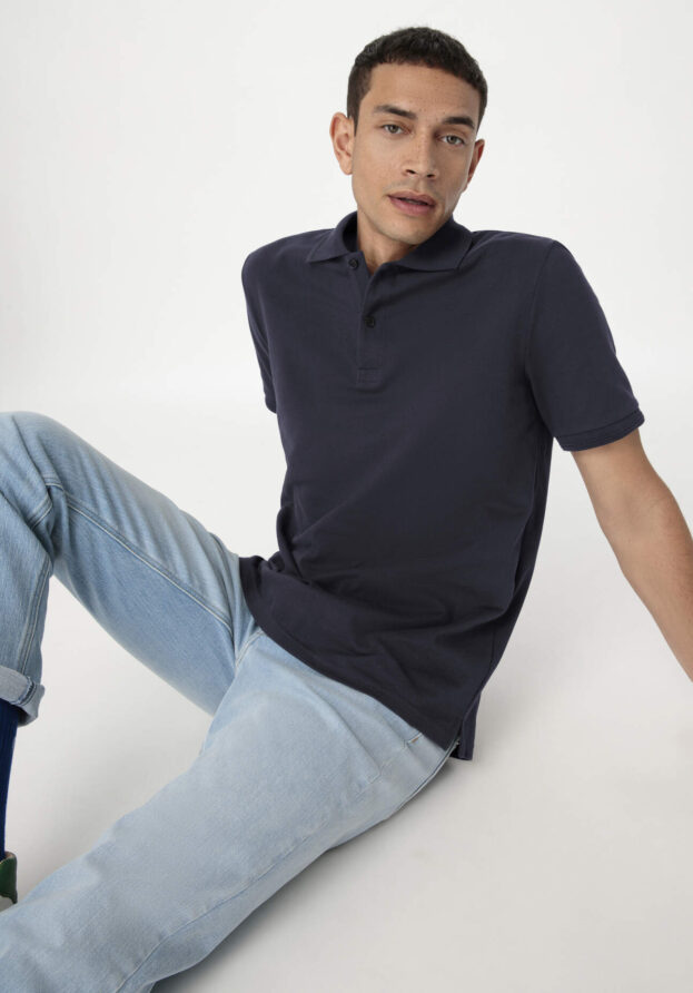 hessnatur Herren Zwirn Polo Shirt Regular aus Bio-Baumwolle - blau - Größe 48