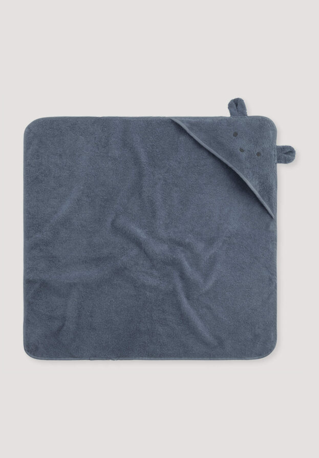 hessnatur Baby Badetuch mit Kapuze aus Bio-Baumwolle - blau - Größe 70 x 70 cm