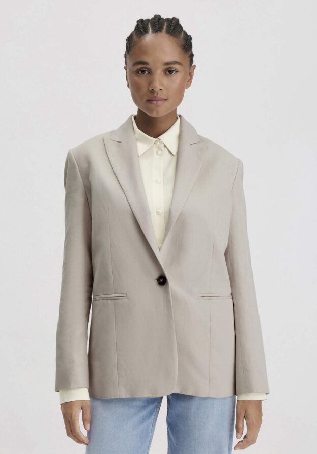 hessnatur Damen Blazer Relaxed aus Bio-Baumwolle mit Leinen - beige - Größe 38