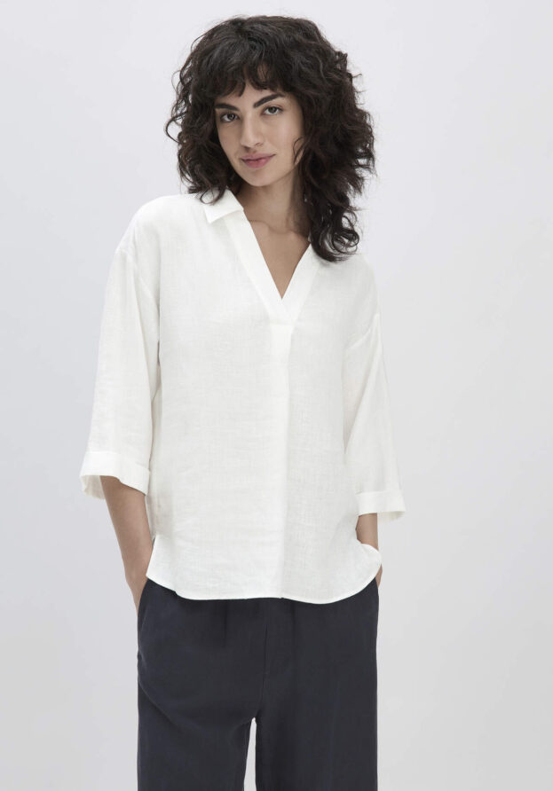 hessnatur Damen Bluse Relaxed aus Leinen - weiß - Größe 36