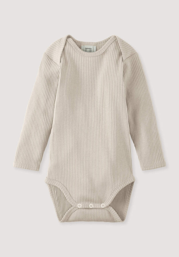 hessnatur Baby Body Langarm aus Bio-Baumwolle mit Bio-Merinowolle - beige - Größe 86/92