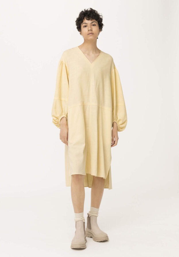 hessnatur Damen Kleid aus Bio-Baumwolle mit Leinen - gelb - Größe M