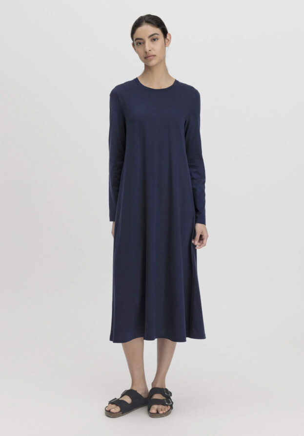 hessnatur Damen Langarm Nachthemd Slim PURE COTTON aus Bio-Baumwolle - blau - Größe 34