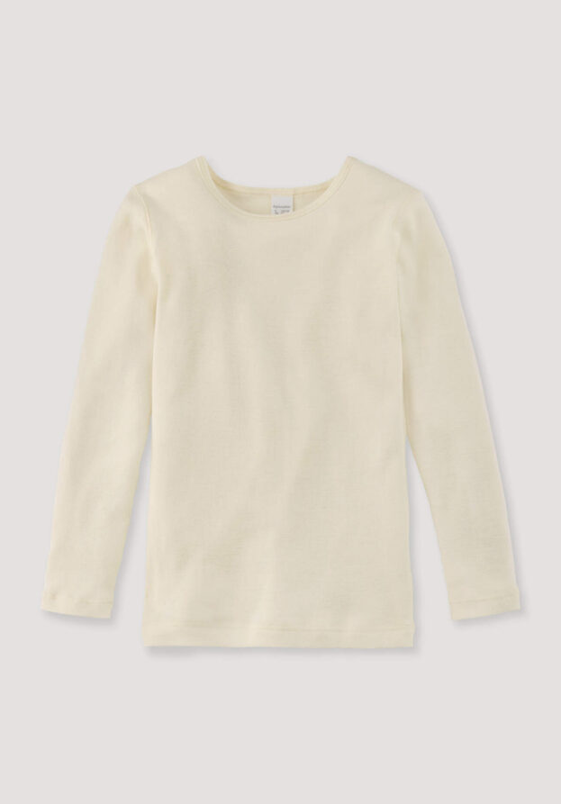 hessnatur Kinder  Langarmshirt aus Bio-Baumwolle mit Bio-Merinowolle und Seide - natur - Größe 158/164