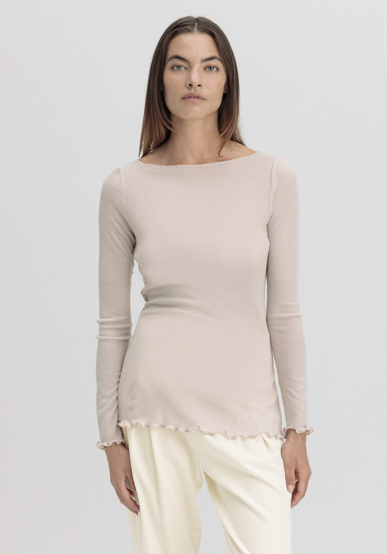 hessnatur Damen Longsleeve WARM TOUCH aus Bio-Merinowolle und TENCEL™ Lyocell - beige - Größe 48