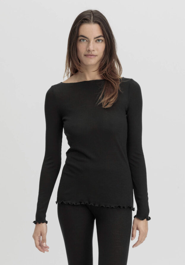 hessnatur Damen Longsleeve WARM TOUCH aus Bio-Merinowolle und TENCEL™ Lyocell - schwarz - Größe 44