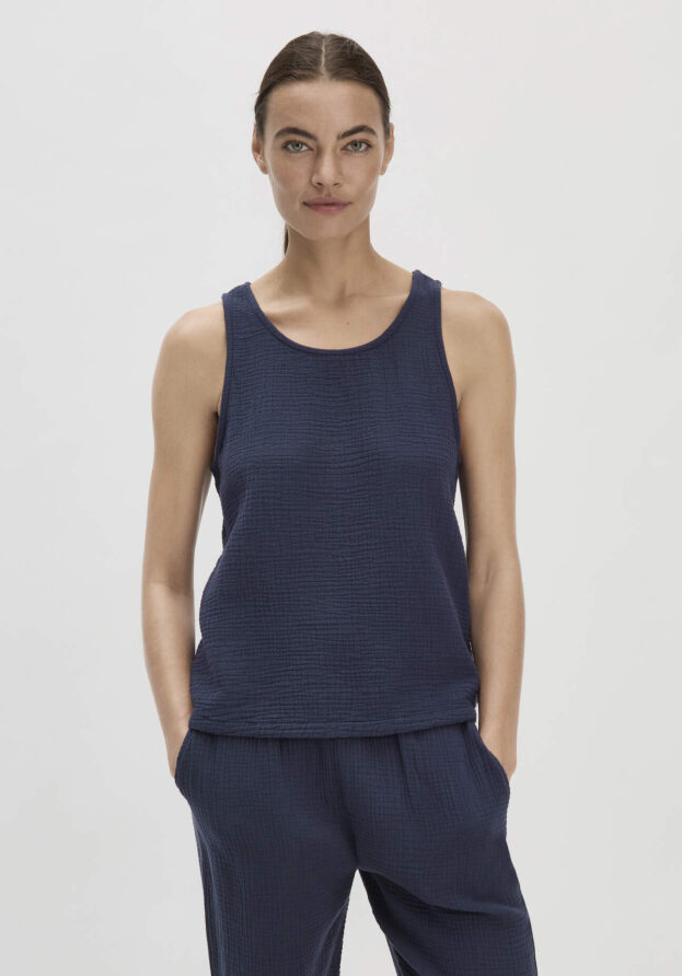 hessnatur Damen Musselin Top Regular PURE COMFORT aus Bio-Baumwolle - blau - Größe 36