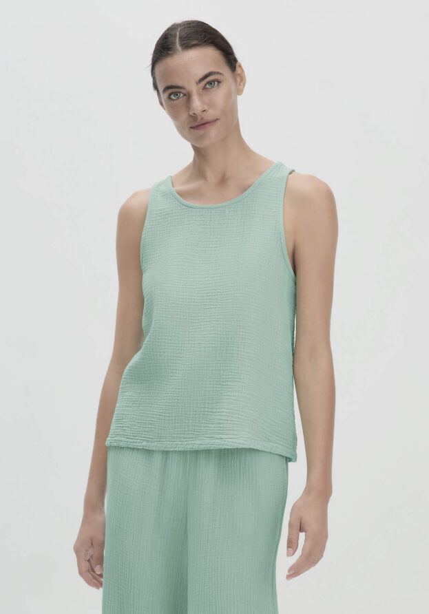 hessnatur Damen Musselin Top Regular PURE COMFORT aus Bio-Baumwolle - grün - Größe 42