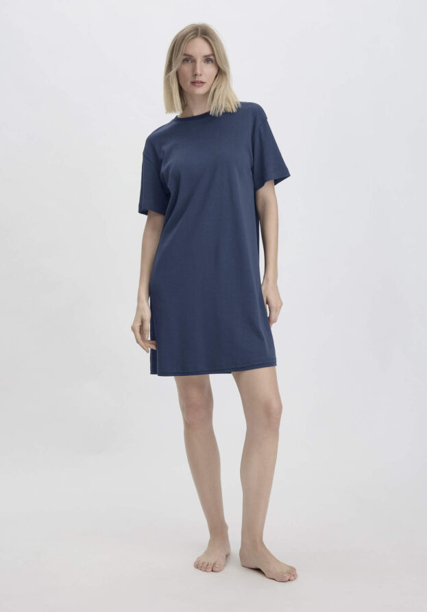 hessnatur Damen Nachthemd Oversized PURE COTTON aus Bio-Baumwolle - blau - Größe 34