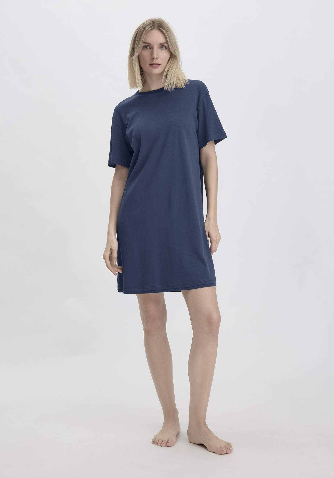 hessnatur Damen Nachthemd Oversized PURE COTTON aus Bio-Baumwolle - blau - Größe 40