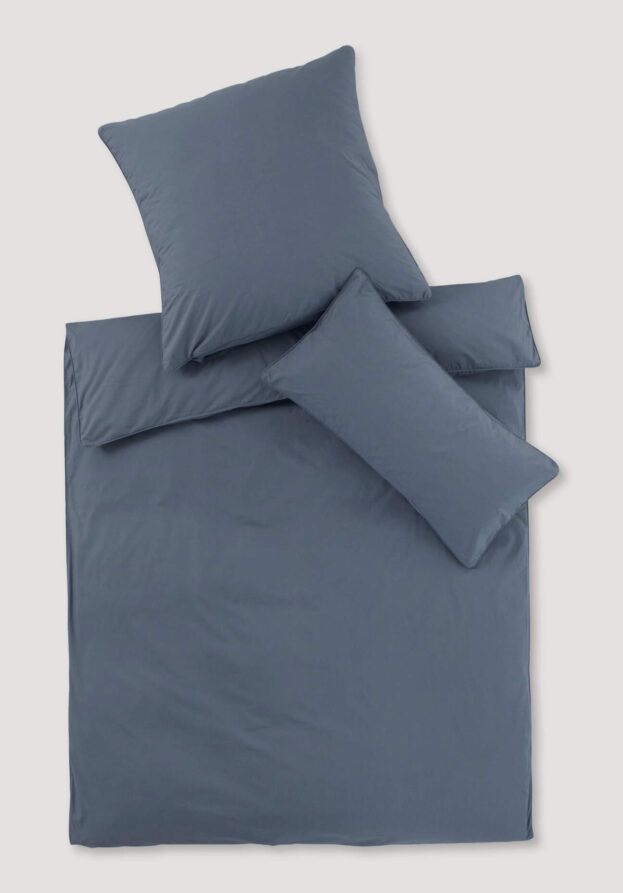 hessnatur Perkal Bettwäsche-Set aus Bio-Baumwolle - blau - Größe 155x220 / 40x80 cm