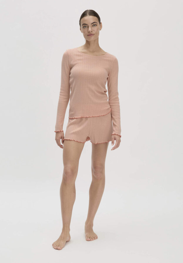 hessnatur Damen Pointelle Loungeshirt PURE COTTON aus Bio-Baumwolle - rosa - Größe 40