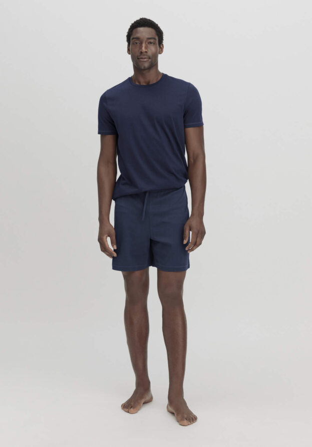 hessnatur Herren Schlafshorts PURE NATURE aus Bio-Baumwolle - blau - Größe 48