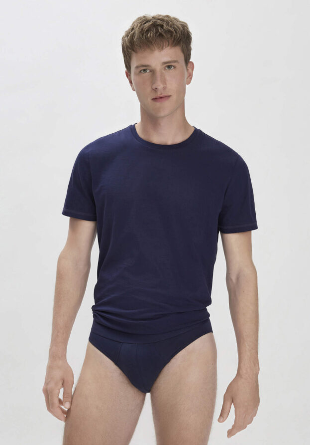 hessnatur Herren Slip Regular Cut im 3er-Pack COTTON MIX aus Bio-Baumwolle - blau - Größe 6 = L