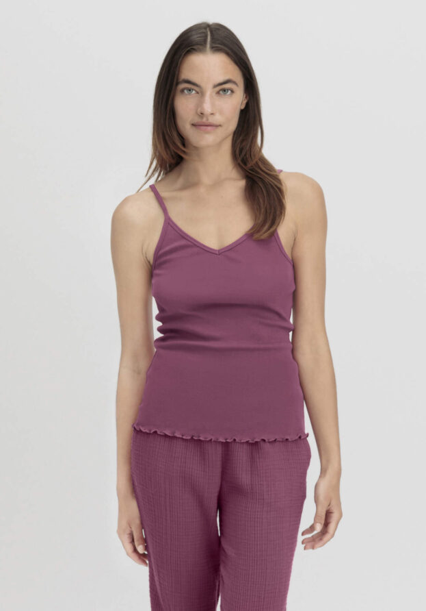hessnatur Damen Spaghetti-Top V-Neck im 2er-Pack PURE NATURE aus Bio-Baumwolle - lila - Größe 44