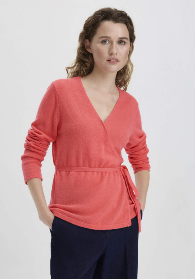 hessnatur Damen Strick Jacke Regular BETTER RECYCLING aus Kaschmir - rot - Größe 34