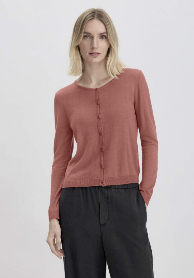 hessnatur Damen Strick Jacke Regular aus TENCEL™ Lyocell mit Bio-Baumwolle - braun - Größe 42