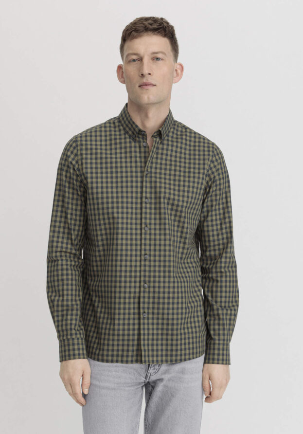 hessnatur Herren Vichy Hemd Regular aus Bio-Baumwolle - grün - Größe XS (37/38)