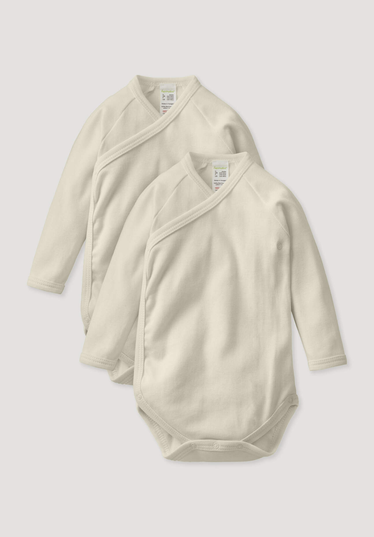 hessnatur Baby Wickelbody Langarm im 2er-Pack aus Bio-Baumwolle - natur - Größe 62/68