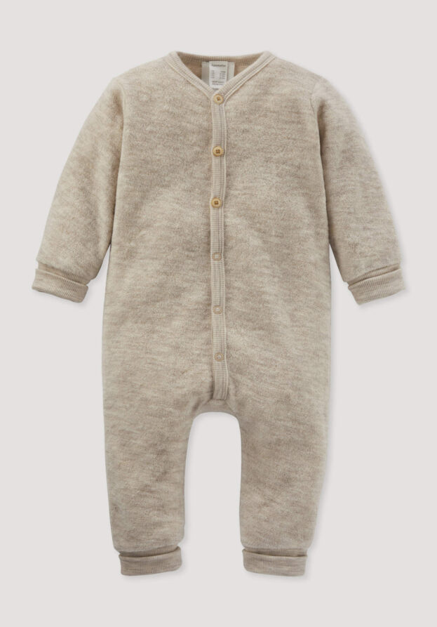 hessnatur Baby Wollfrottee Overall aus Bio-Merinowolle - beige - Größe 74/80