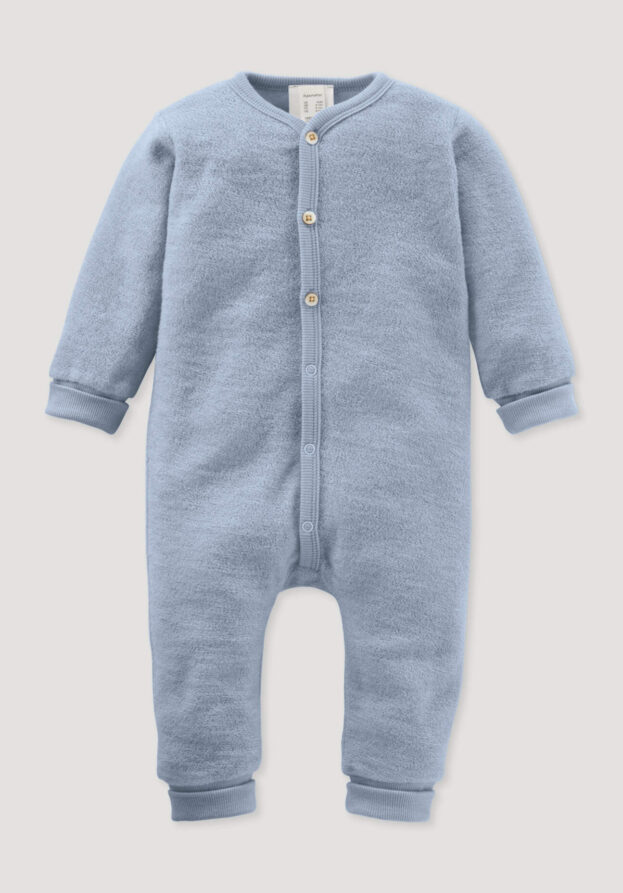 hessnatur Baby Wollfrottee Overall aus Bio-Merinowolle - blau - Größe 74/80