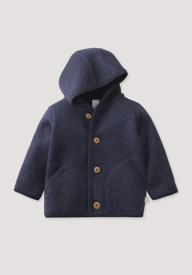 hessnatur Baby Wollwalk Jacke aus Bio-Merinowolle - blau - Größe 74/80