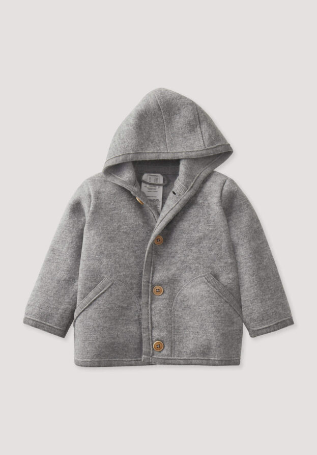 hessnatur Baby Wollwalk Jacke aus Bio-Merinowolle - grau - Größe 86/92